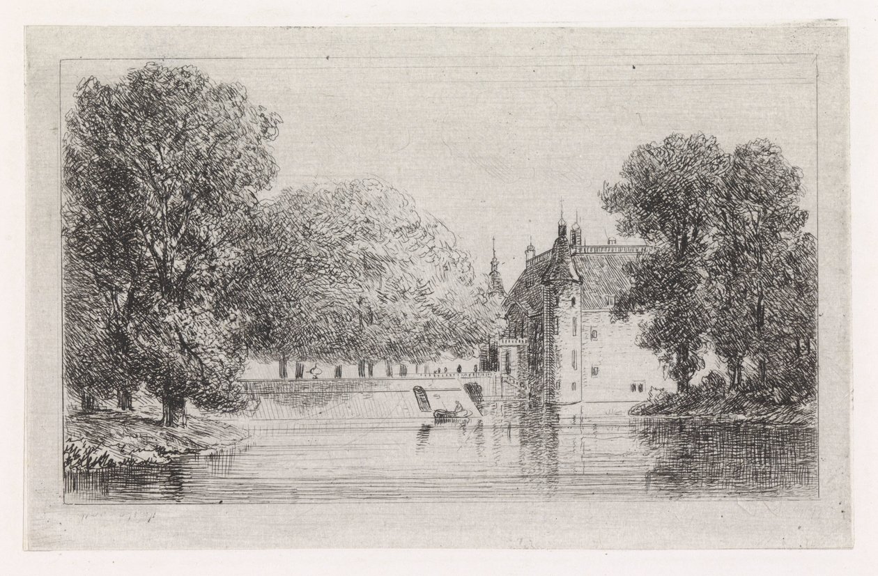 Kasteel aan het water door Gijsbertus Johannes Verspuy