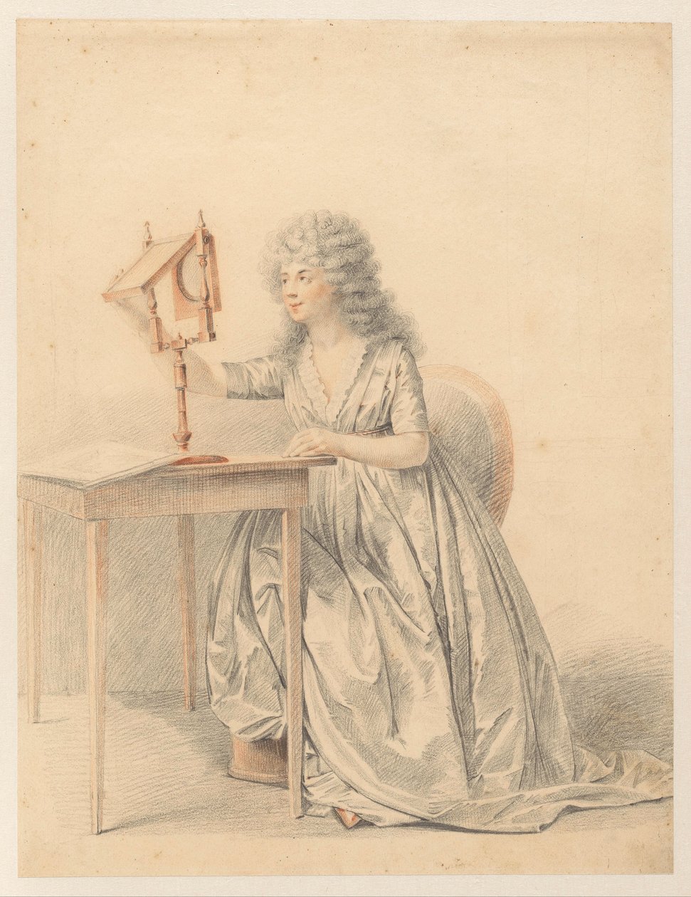 Figuurstudie van een zittende vrouw met een opticaspiegel door Gijsbertus Johannus van den Berg