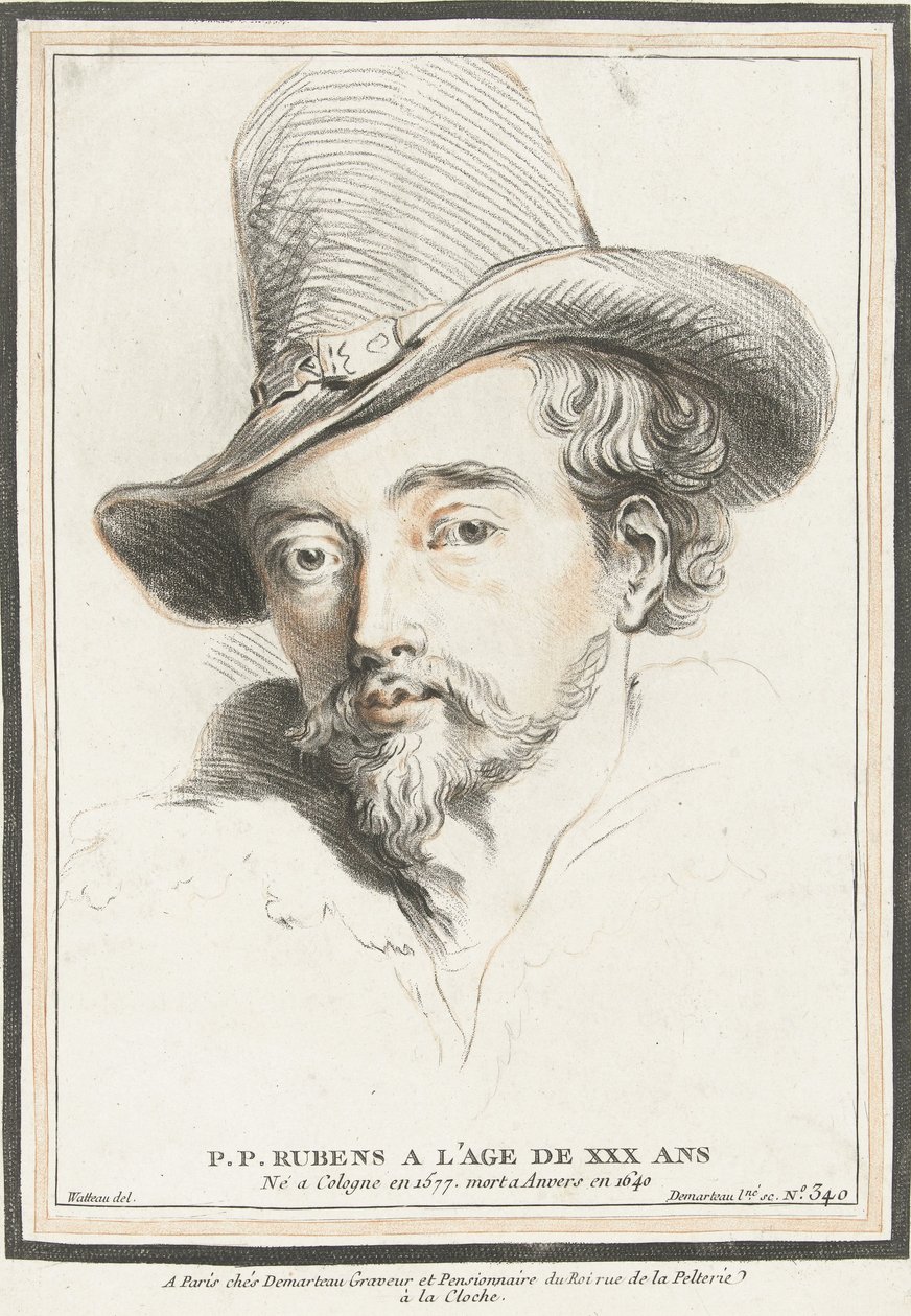 Portret van Peter Paul Rubens op 30-jarige leeftijd door Gilles Demarteau
