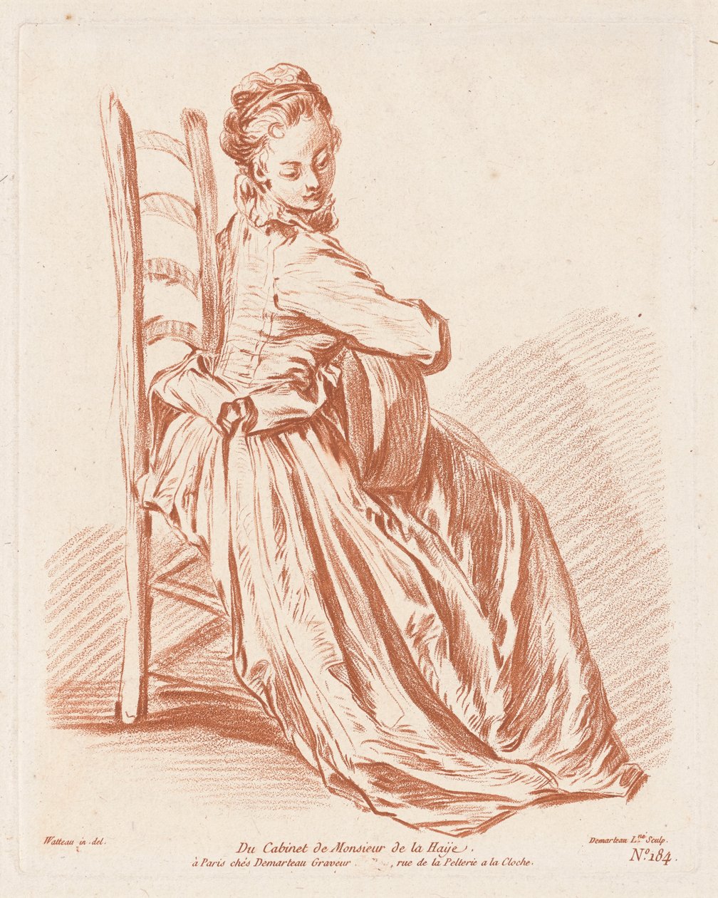 Vrouw die Gitaar Speelt door Gilles Demarteau, the Elder, Antoine Watteau