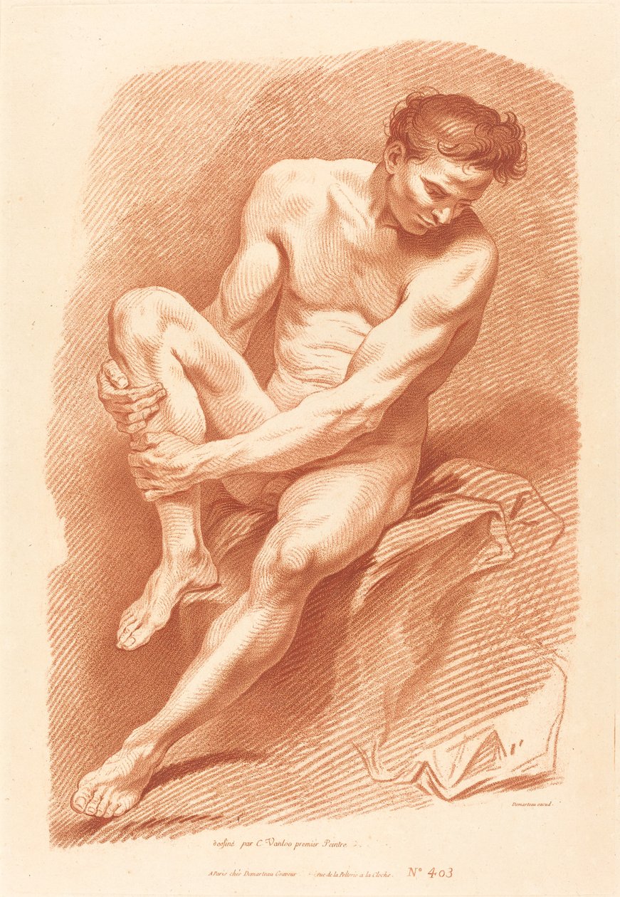 Academie door Gilles Demarteau, the Elder after Carle Van Loo