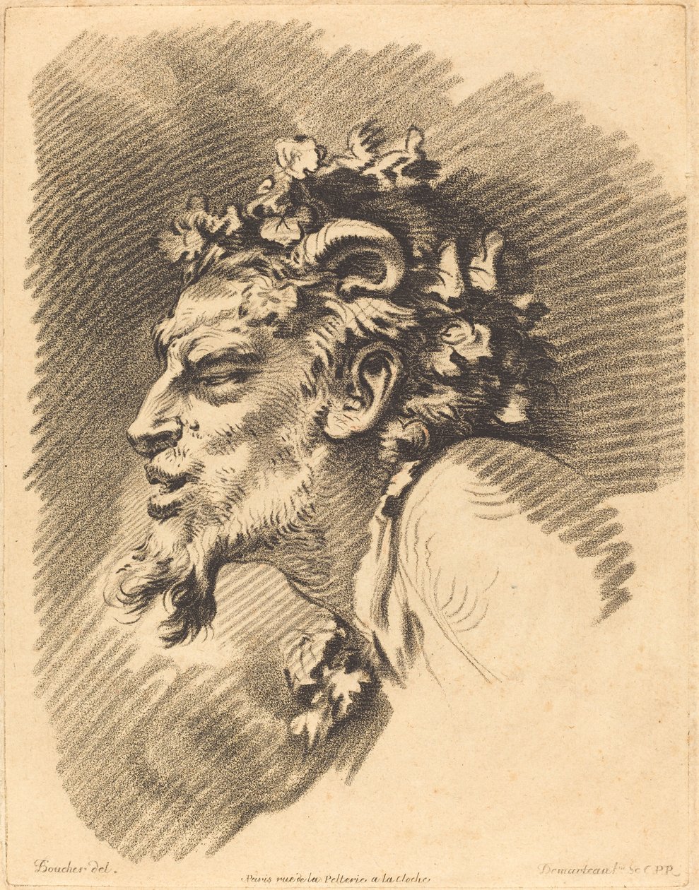 Hoofd van een Faun door Gilles Demarteau, the Elder after François Boucher
