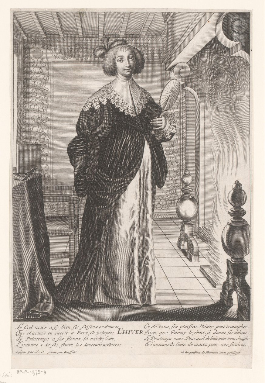 Dame in interieur bij haardvuur door Gilles Rousselet