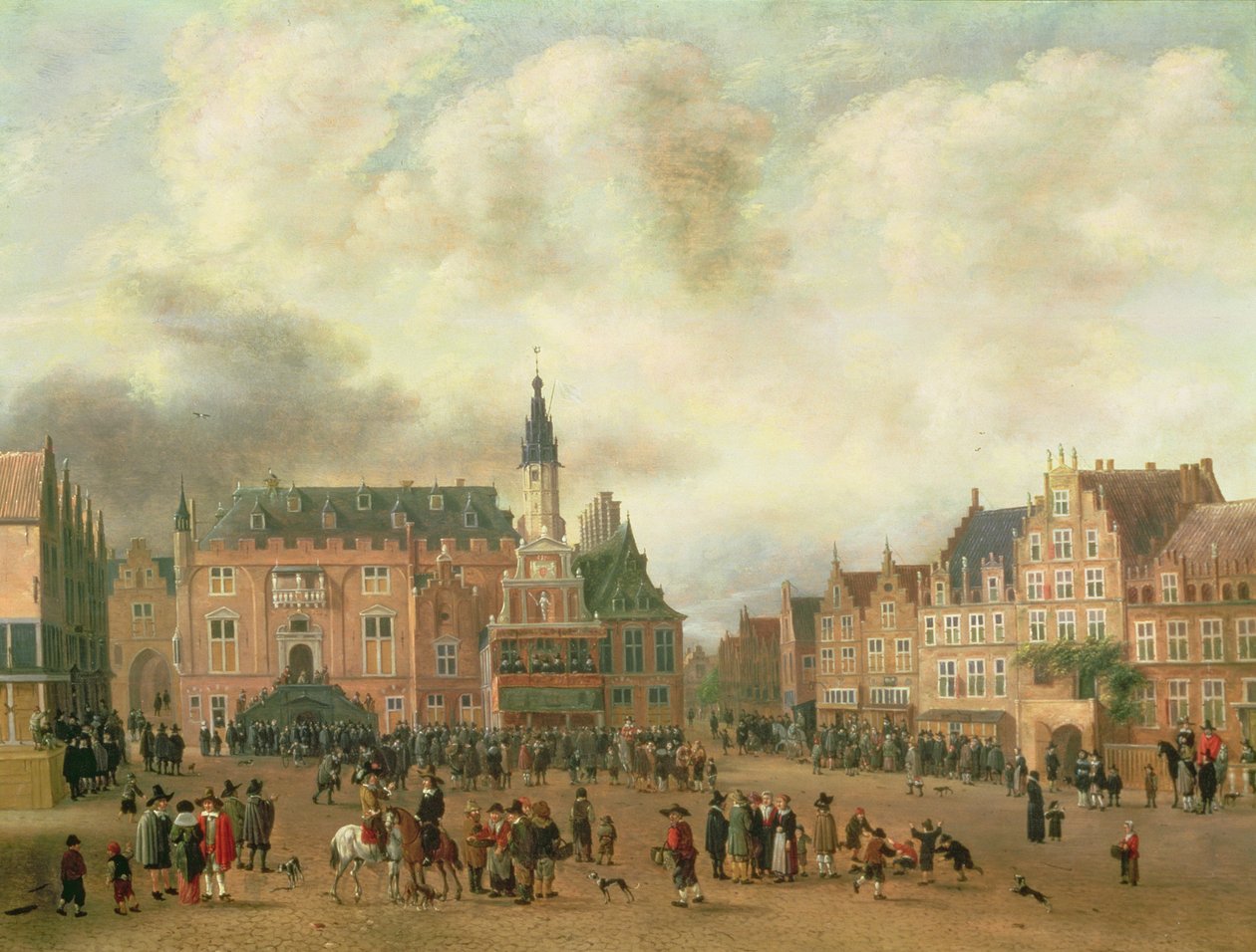 Aankondiging van de Vrede van Breda op de Grote Markt, Haarlem, ca. 1667 door Gillis Rombouts
