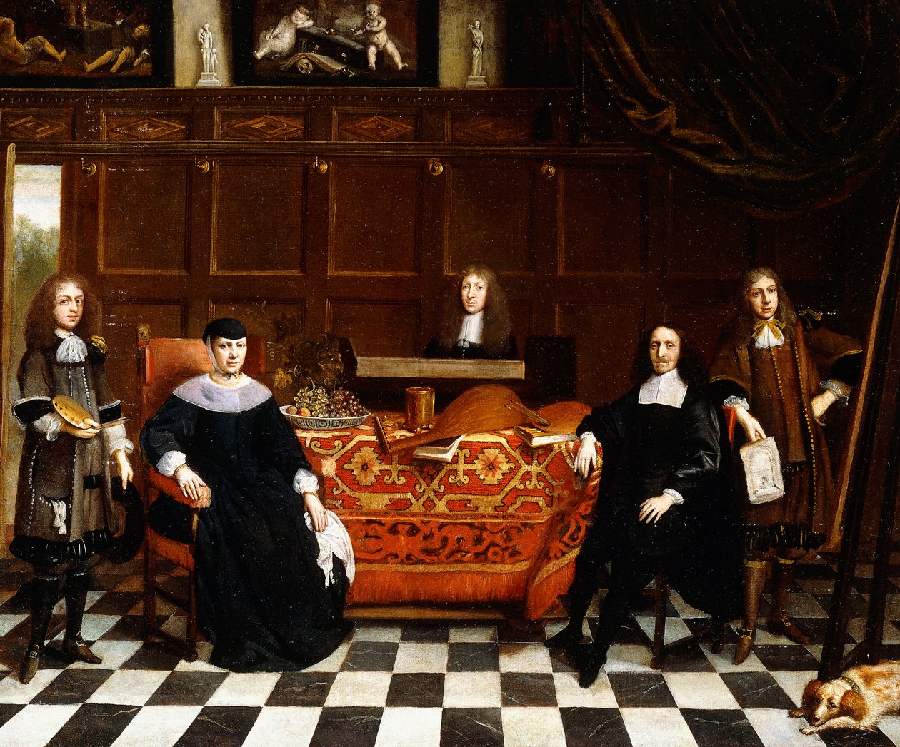 Een Groepsportret van een Familie zittend rond een Tafel bedekt met een Tapijt, ca. 1665-70 door Gillis van Tilborgh