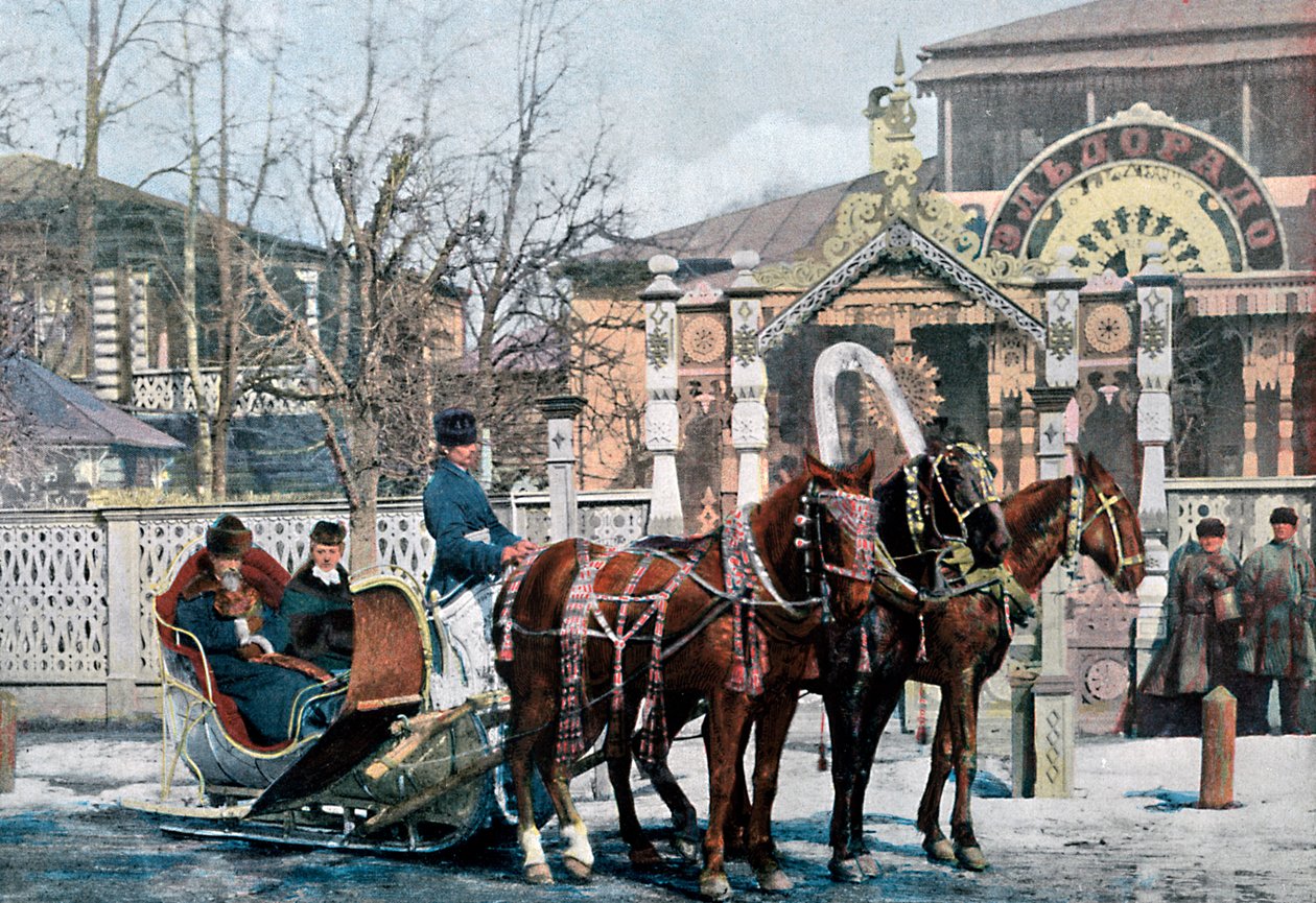 Een troika slee in Moskou, Rusland, ca. 1890 door Gillot