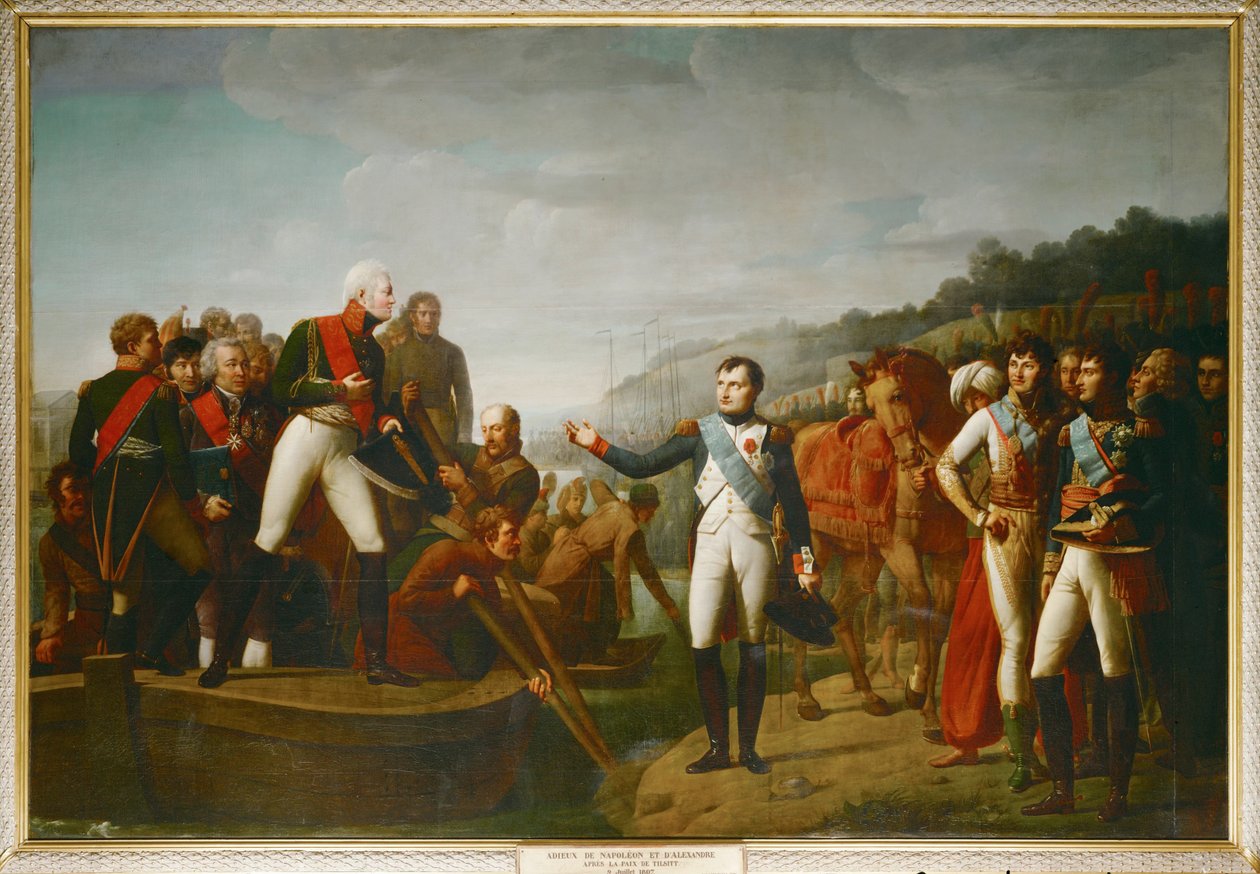 Afscheid van Napoleon I en tsaar Alexander I in Tilsit in 1807 ... door Gioacchino Giuseppe Serangeli