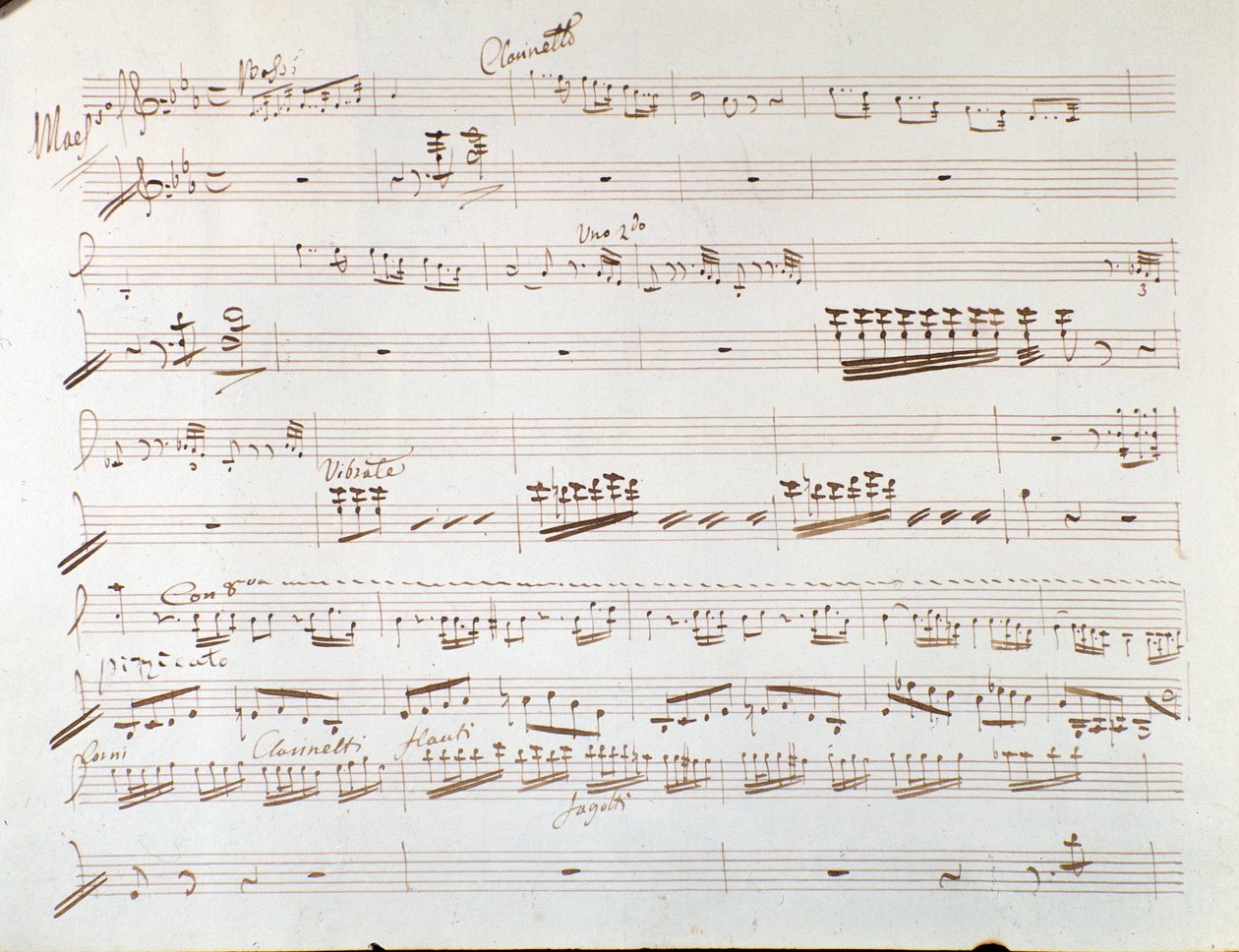 Pagina van muziekpartituur voor viool voor symfonie in Assepoester, of Triomferende Goedheid door Gioacchino Rossini door Gioachino Rossini