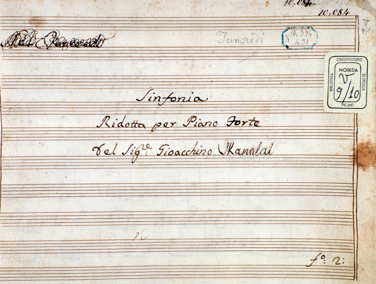 Bladmuziek voor de gereduceerde symfonie voor piano van Tancredi door Gioachino Rossini