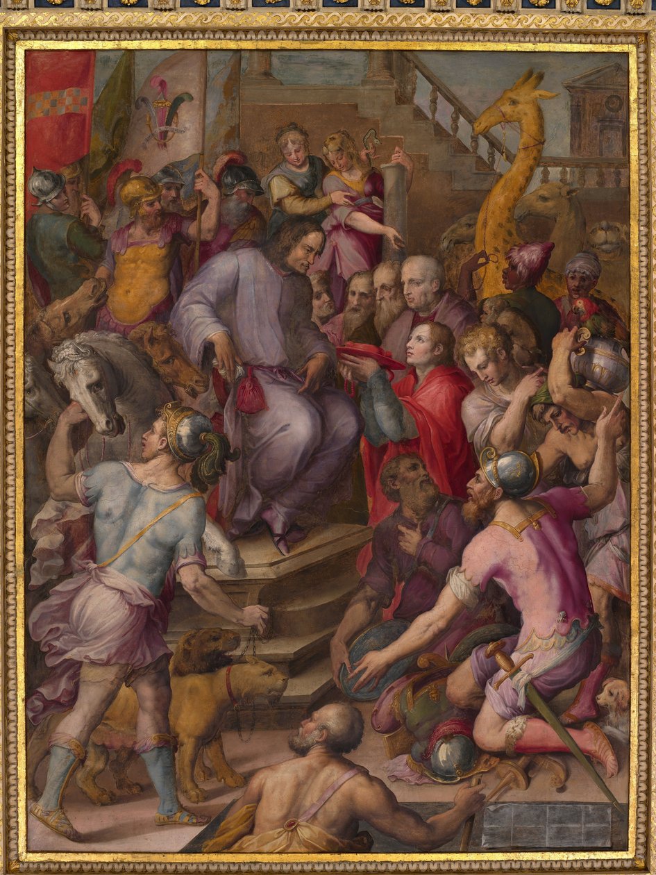 Lorenzo de Magnifieke ontvangt het eerbetoon van de ambassadeurs door Giorgio Vasari