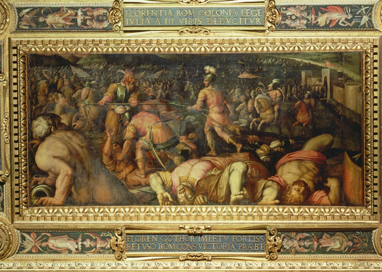 De nederlaag van Radagasio van het plafond van de Salone dei Cinquecento, 1565 door Giorgio Vasari