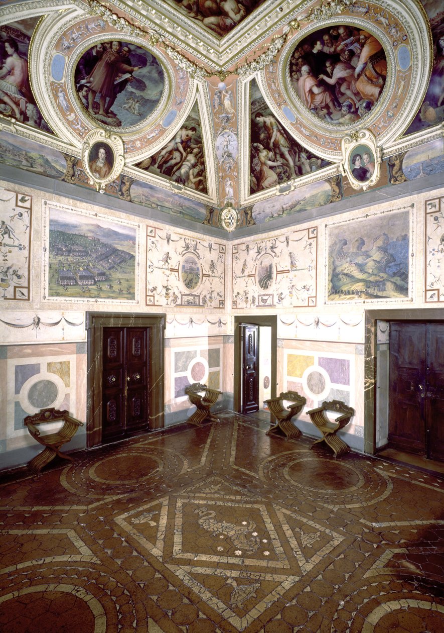 Uitzicht op de Sala di Cosimo I, 1556 door Giorgio Vasari