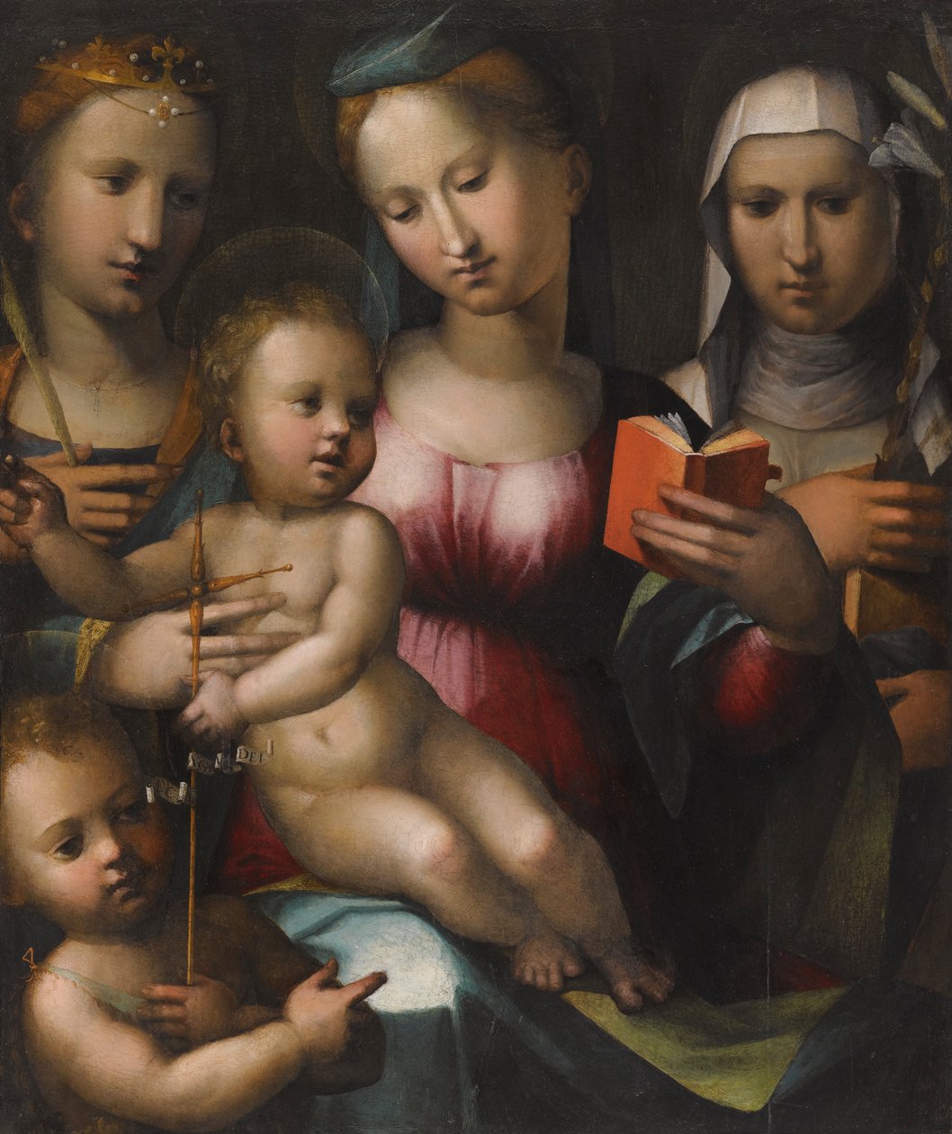 De Madonna en Kind met de heiligen Anna, Catharina en de jonge Johannes de Doper door Giorgio di Giovanni