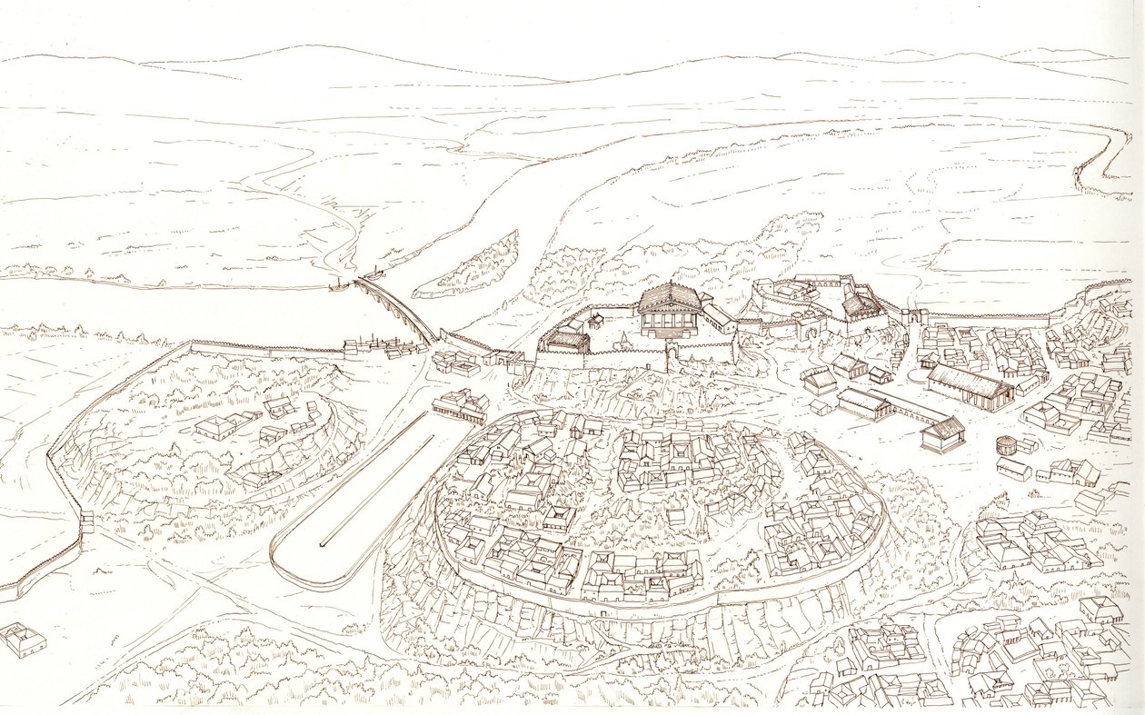 Het oude Rome (archaïsch): uitzicht op de stad Rome in de 6e eeuw voor Christus. door Giorgio Albertini