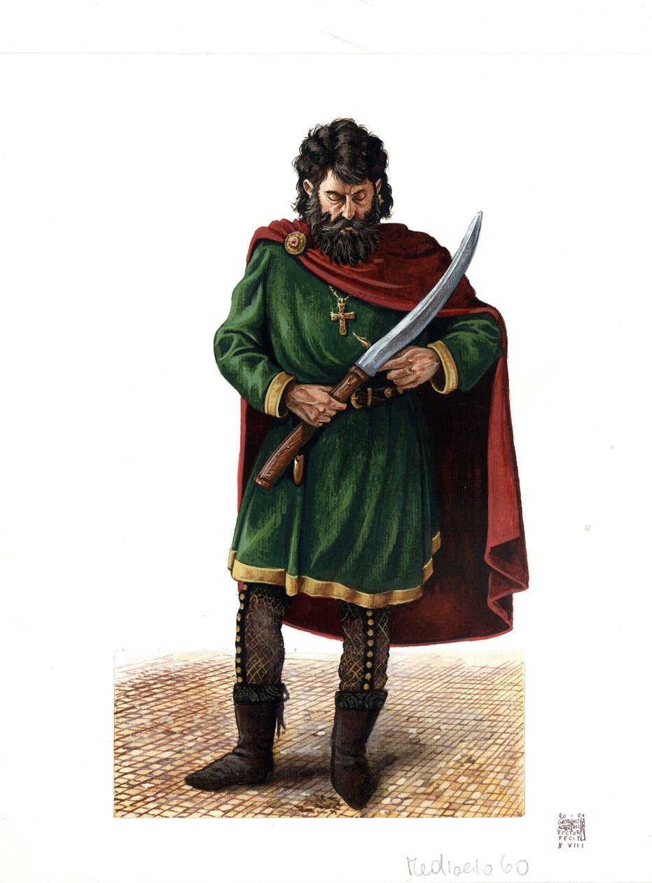 Middeleeuwen: soldaat van de Varangiaanse garde (of varegue garde), elitekorps van het Byzantijnse leger door Giorgio Albertini