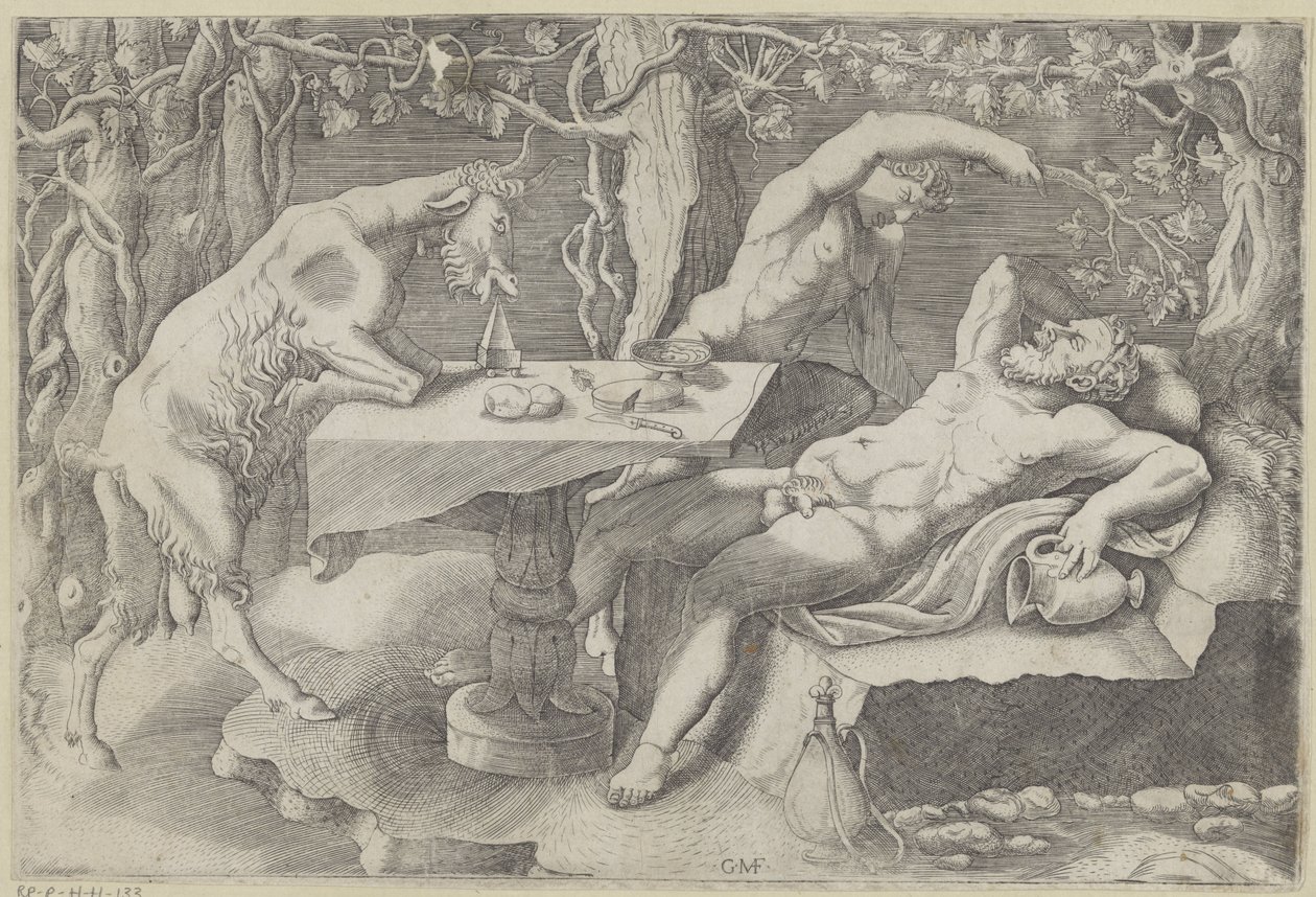 Silenus, een sater en een geit door Giorgio Ghisi
