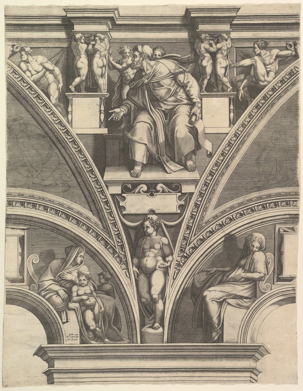 De Profeet Ezechiël, uit de serie Profeten en Sibyllen in de Sixtijnse Kapel, 1570-75 door Giorgio Ghisi
