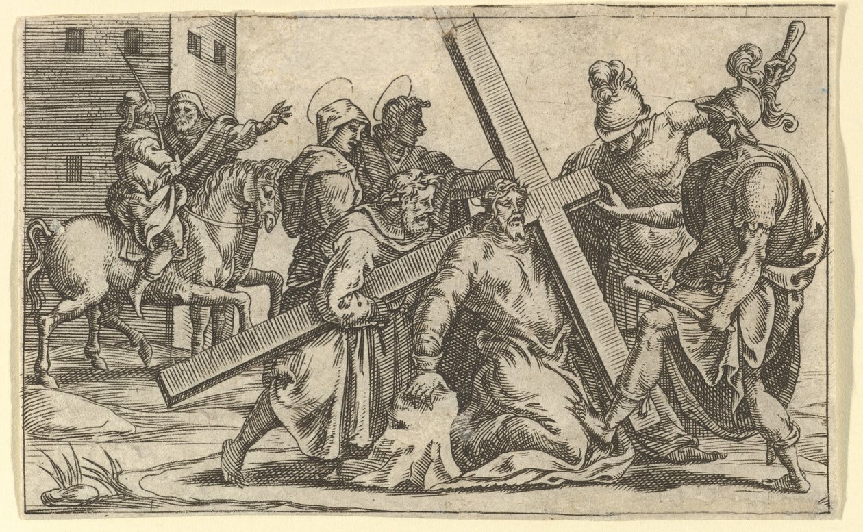 De Maagd van Smarten: Christus draagt het kruis (detail) door Giorgio Ghisi