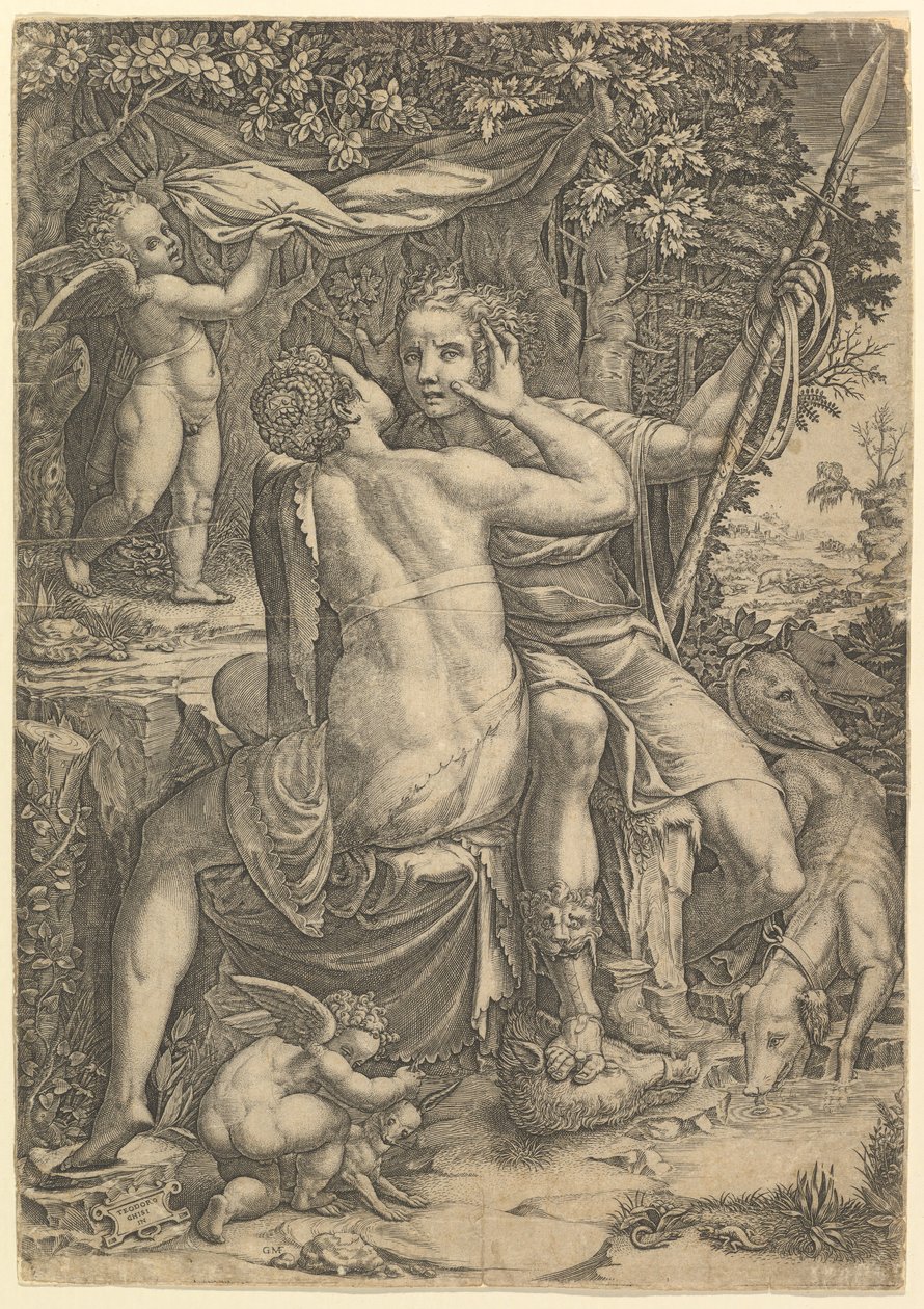 Venus en Adonis door Giorgio Ghisi
