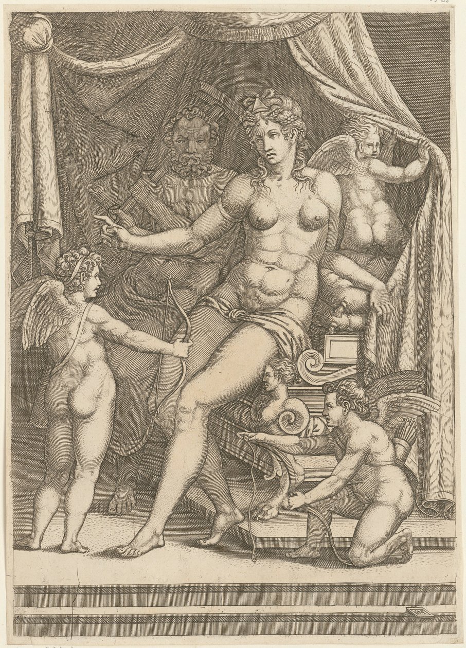 Venus en Vulcanus zittend op een bed door Giorgio Ghisi