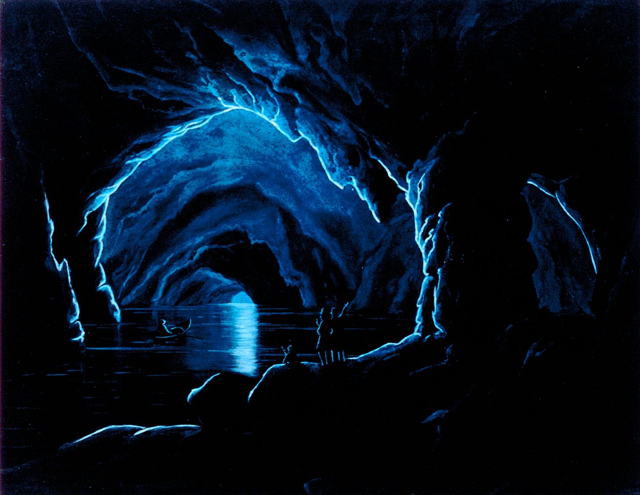 Reproductie van een gravure van de Blauwe Grot op het eiland Capri door Giorgio Sommer