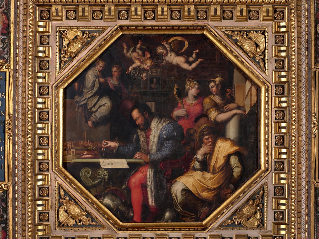 Cosimo bestudeert de inname van Siena door Giorgio Vasari