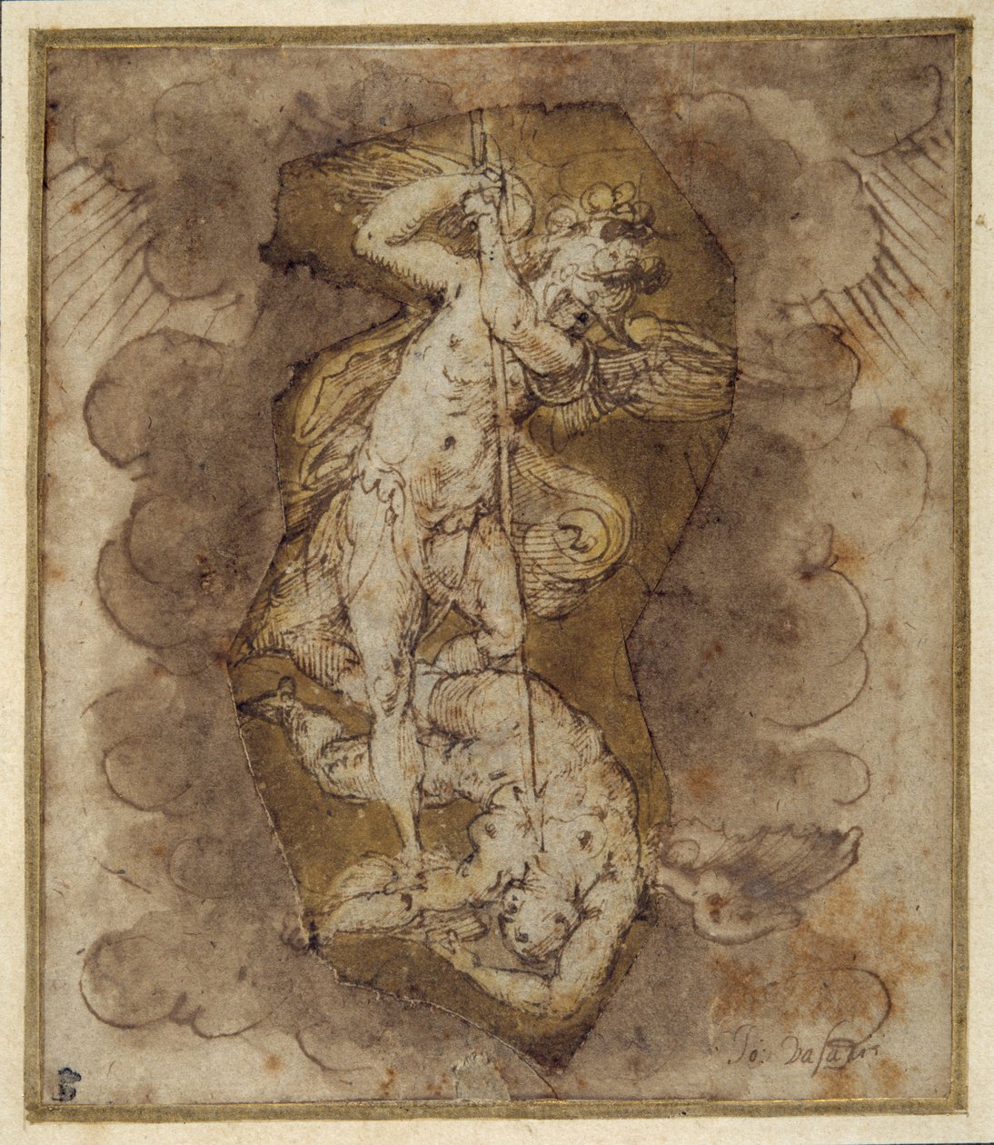 Tekening voor de engelen van het gewelf van Sint Michiel, ca. 1511-74 (pen, inkt en was) door Giorgio Vasari