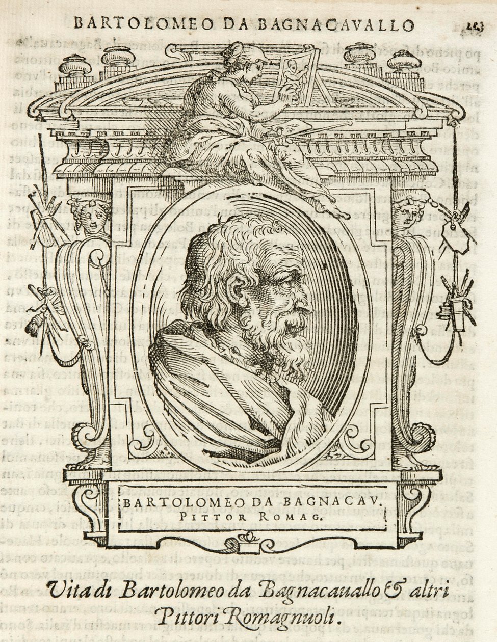 Milaan, Biblioteca Braidense, Vite de piv excellent, Giorgio Vasari 1568, Bartolomeo Ramenghi genaamd Bagnacavallo door Giorgio Vasari