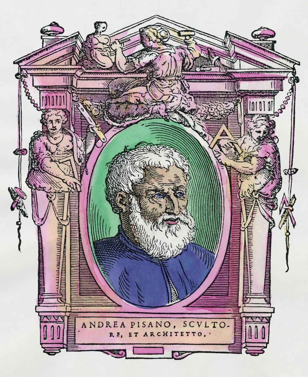 Portret van Andrea Pisano (1290-1349) Italiaanse beeldhouwer en architect. Gravure uit 