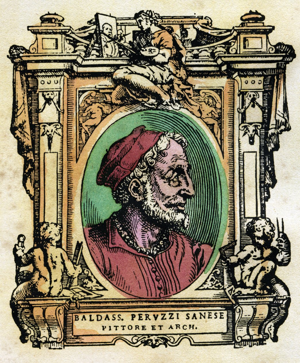 Portret van Baldassarre Peruzzi (1481-1536) Sienese architect en schilder Gravure uit "De Levens" door Giorgio Vasari (1511-1574) 1568 ©Fototeca Gilardi/Leemage door Giorgio Vasari