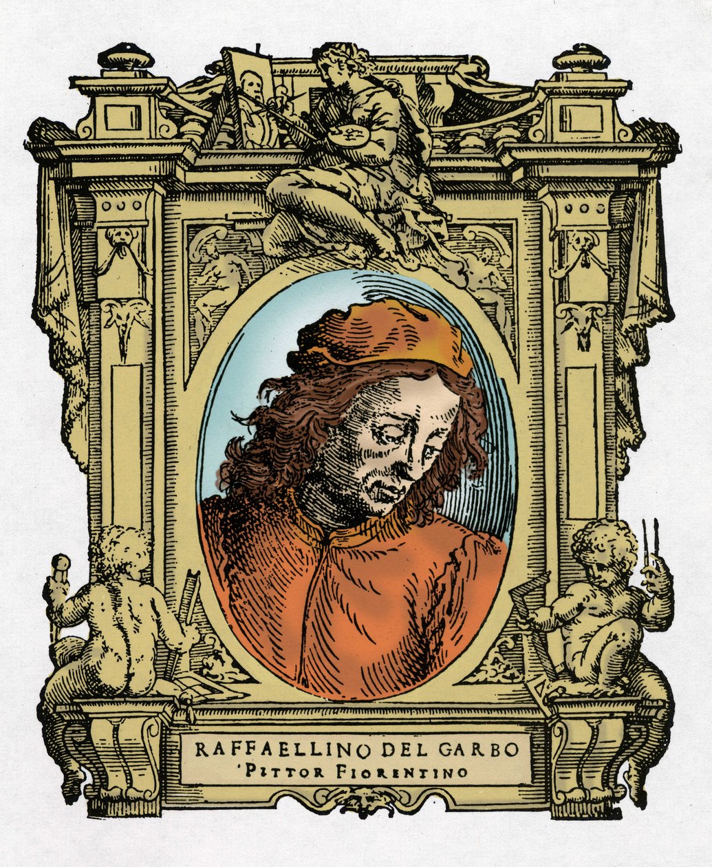 Portret van RAFFAELLINO DEL GARBO (Raffaellino de Carli) (1466-1525) Italiaanse schilder. Gravure uit 