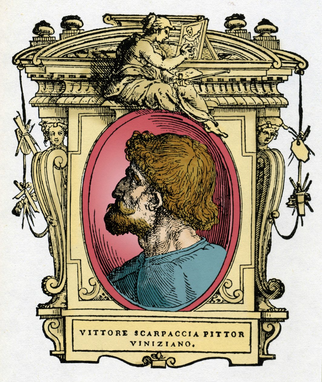 Portret van Vittore Carpaccio, Venetiaanse schilder. Gravure uit 