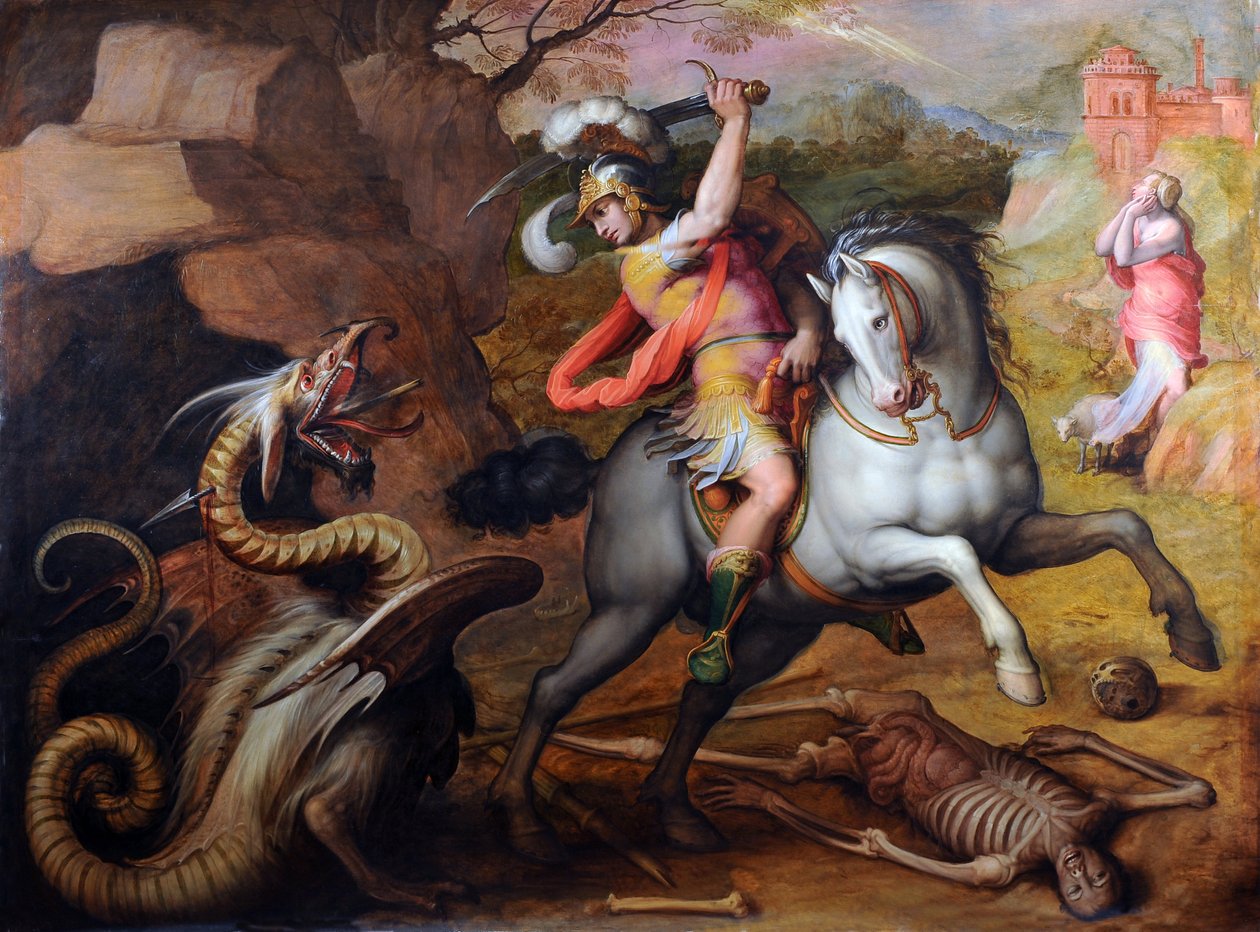 Sint Joris en de draak - Schilderij van Giorgio Vasari (1511-1574), olie op doek, circa 1560 - Italiaanse kunst door Giorgio Vasari