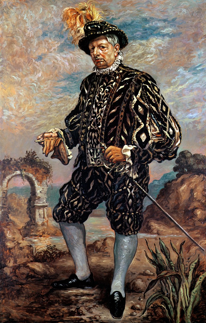Zelfportret in een Zwart 17e-eeuws Kostuum door Giorgio de Chirico