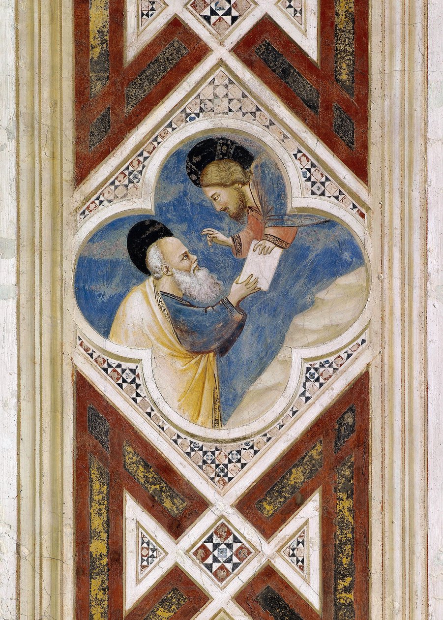 God beveelt Ezechiël om een rol te eten en vervolgens de inhoud aan het volk van Israël te rapporteren (detail) door Giotto (c.1266 1337)