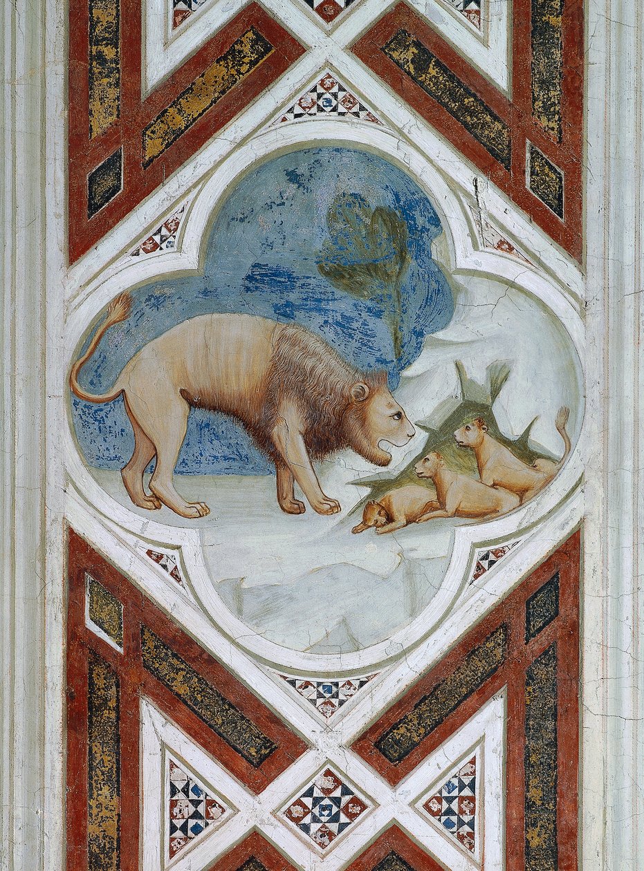 Tegeltje, symbool van de opstanding van Jezus Christus (detail) door Giotto (c.1266 1337)