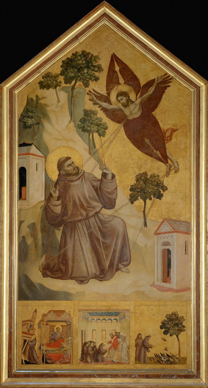 Franciscus van Assisi ontvangt de stigmata. i€ la predelle: Le songe d