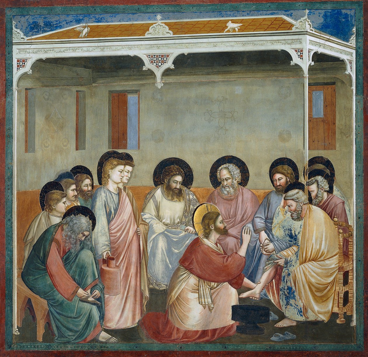 Voetwassing (detail) door Giotto (c.1266 1337)
