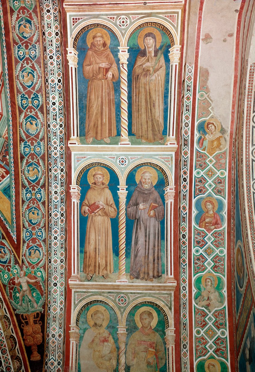 Afbeelding van de Heiligen Franciscus van Assisi, St. Claire, St. Benedictus en St. Antonius van Padua door Giotto (c.1266 1337)