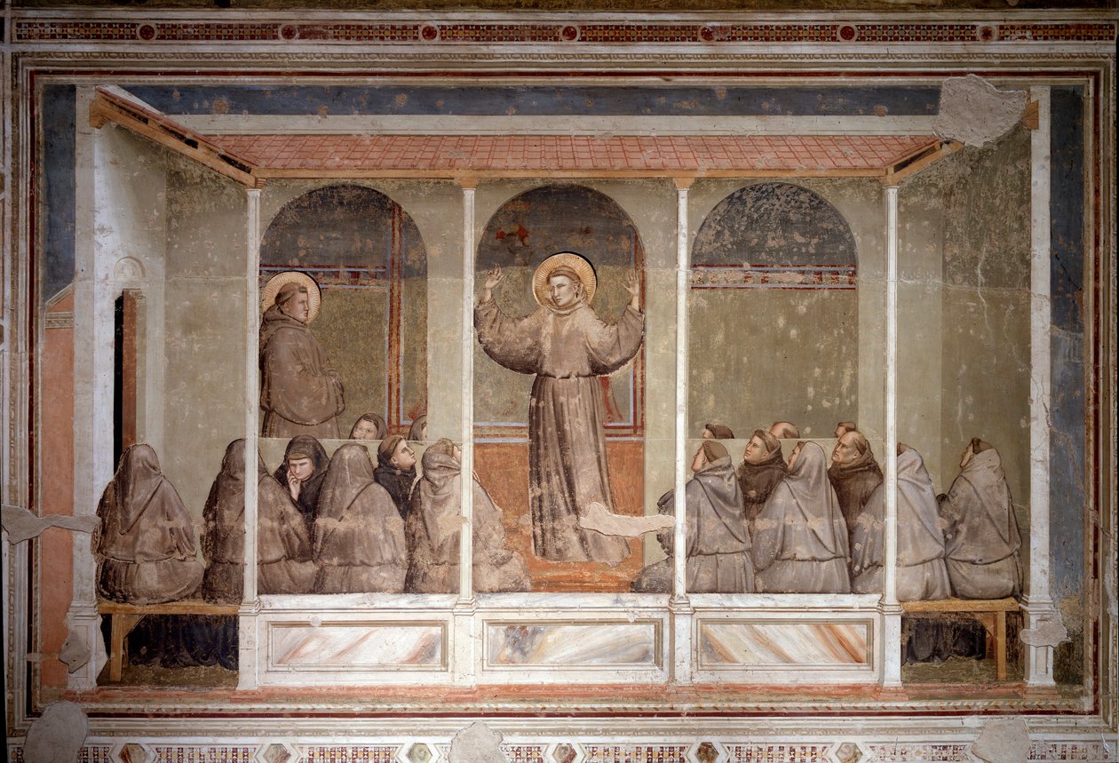 St. Franciscus verschijnt aan een kapittel in Arles tijdens de prediking van St. Antonius van Padua door Giotto (c.1266 1337)