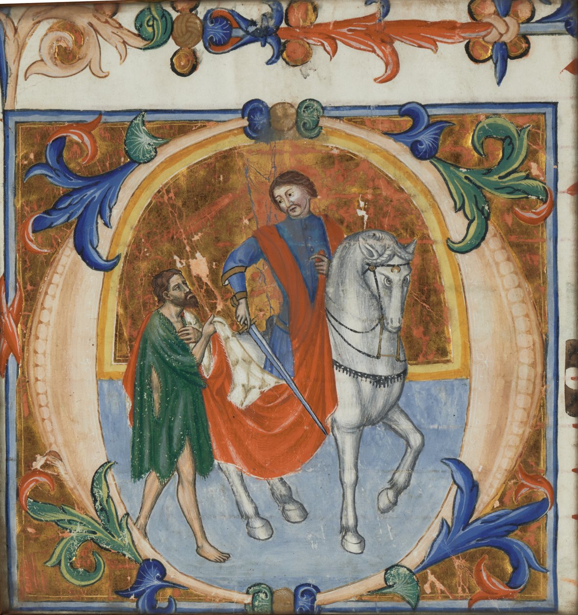 Een verlichte miniatuur van St. Martin die zijn mantel deelt (uit een groot koorboek) door Giotto di Bondone (school of)