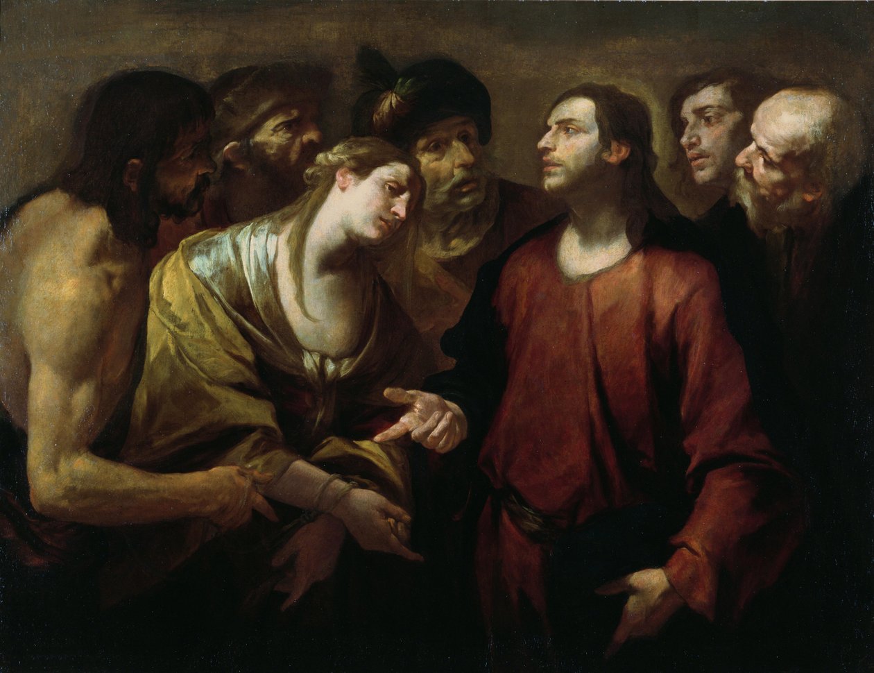 Christus en de overspelige vrouw door Giovacchino Assereto
