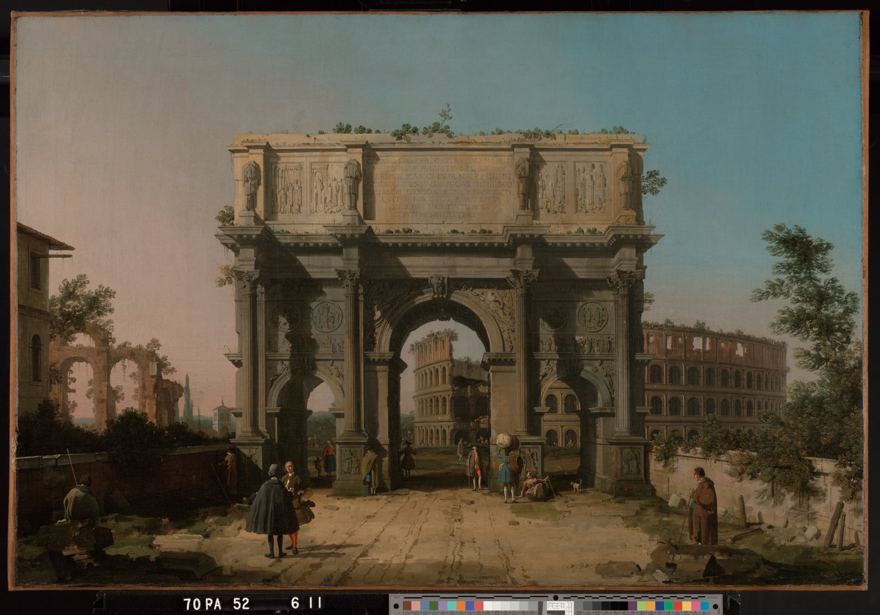 Uitzicht op de Boog van Constantijn met het Colosseum door Giovanni Antonio Canal