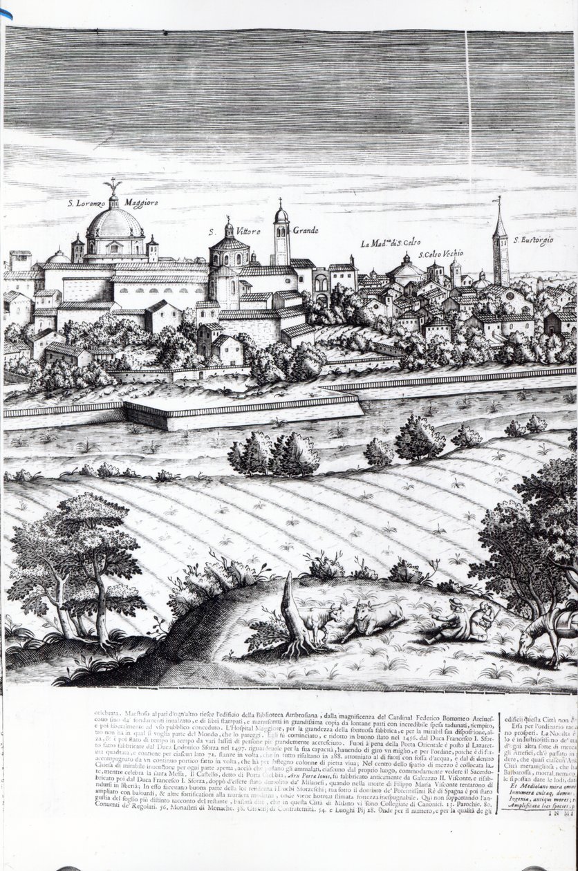 Een sectie van een kaart van Milaan, 1640 door Giovanni Battista Bonacina