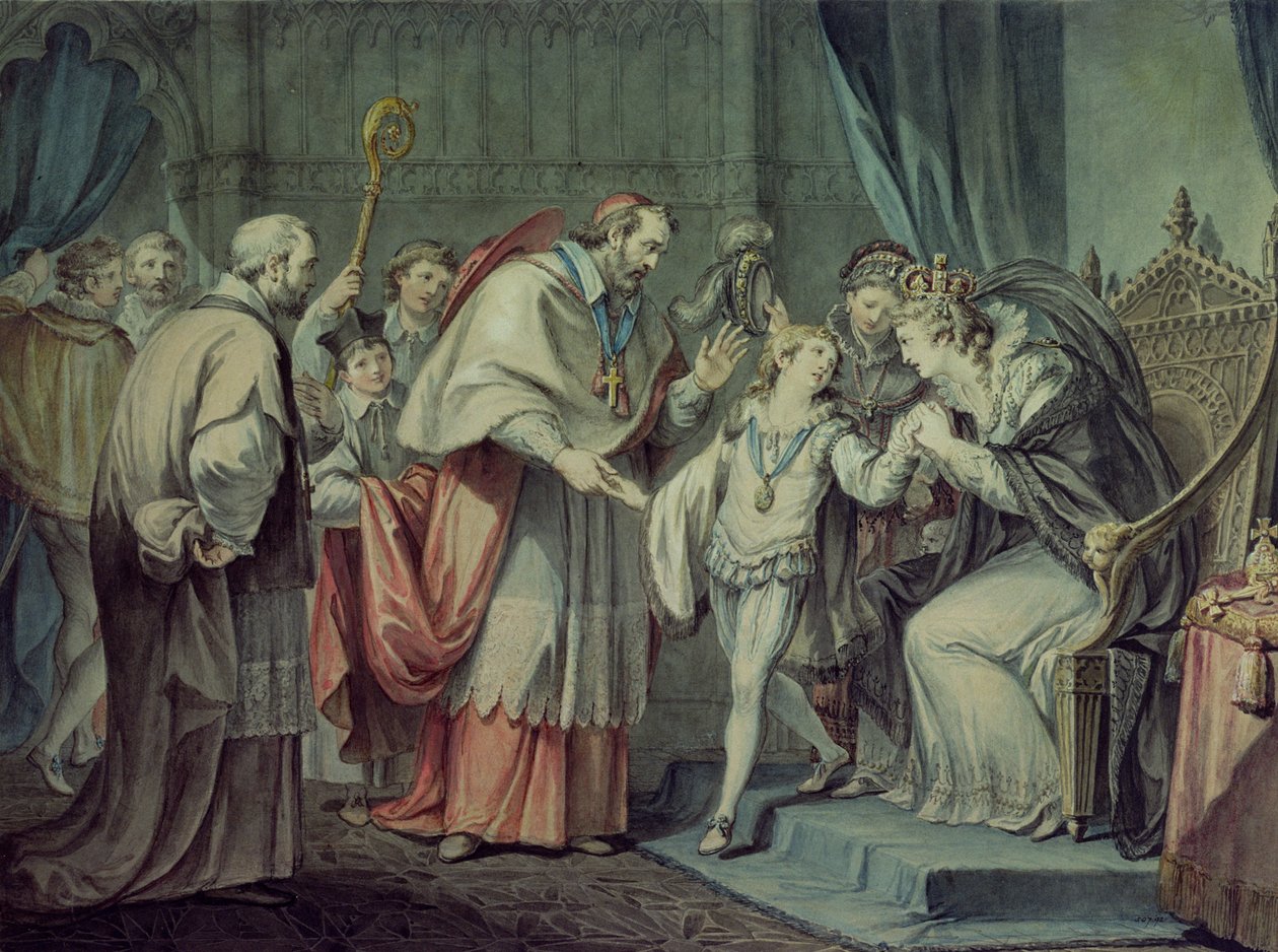 Richard, Hertog van York, neemt afscheid van zijn moeder, Elizabeth Woodville, in het heiligdom, Westminster door Giovanni Battista Cipriani