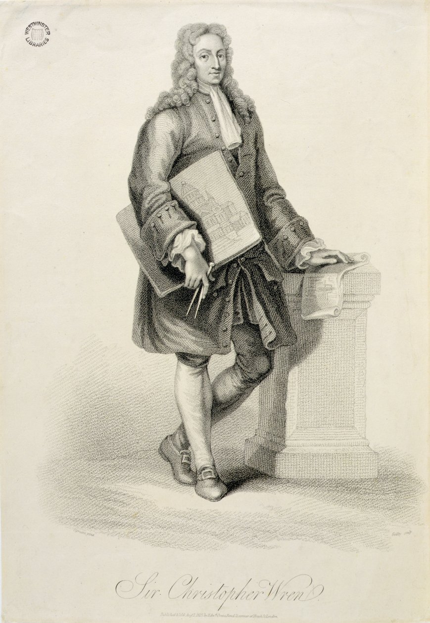 Sir Christopher Wren, gegraveerd door James Godby, uitgegeven door Edward Orme, 1815 door Giovanni Battista Cipriani