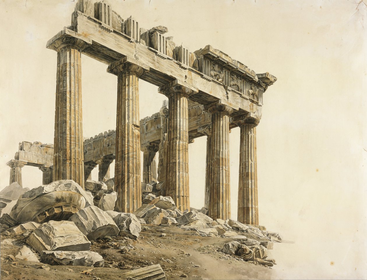 De Zuidoostelijke Hoek van het Parthenon, Athene door Giovanni Battista Lusieri