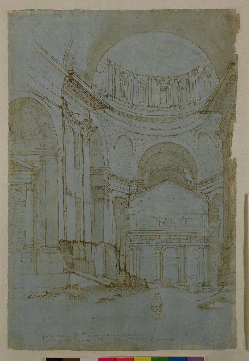 Uitzicht in de nieuwe Sint-Pieter in Rome door Giovanni Battista Naldini