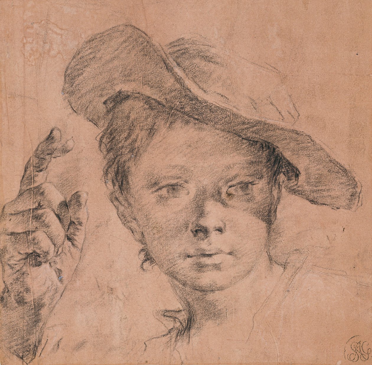 Portret van een Jongen die Wijst met Opgeheven Rechterhand, c. 1740-1745 door Giovanni Battista Piazzetta