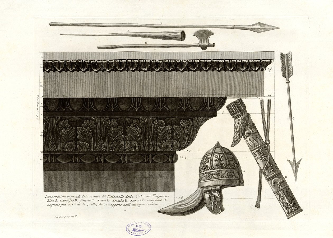 Grote demonstratie van de lijst van de sokkel van de Zuil van Trajanus door Giovanni Battista Piranesi